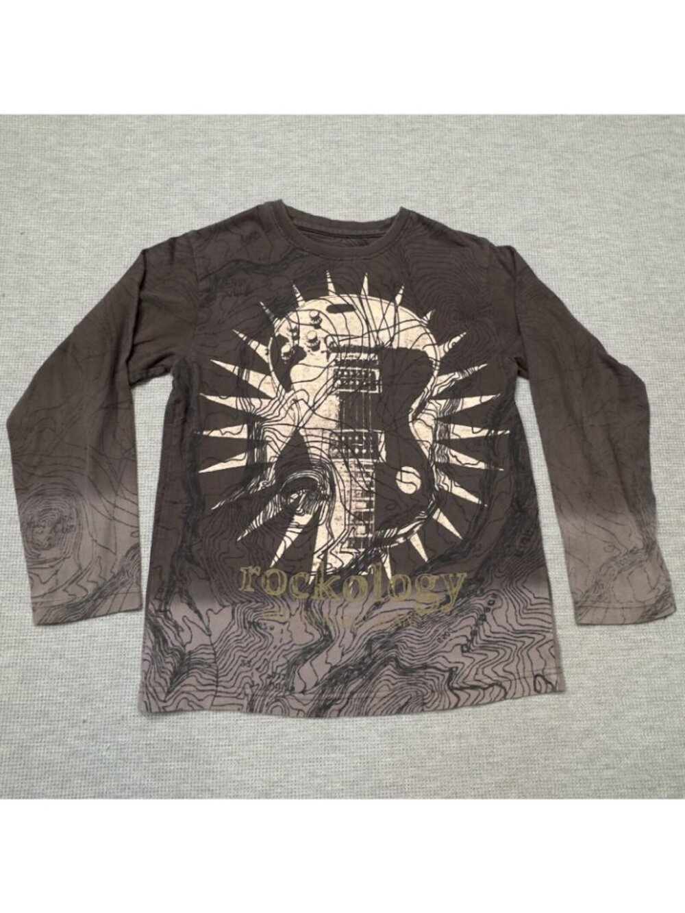 Calvin Klein Jeans Shirt Rockology Graphic Size Large Brown Long Sleeve Guitar - Picture 3 of 14